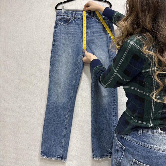 American Eagle Jeans Womens 8 Blue Super High Rise Straight Raw Hem Denim - Picture 6 of 13